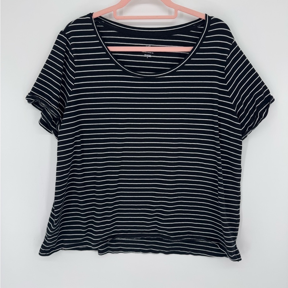 J. Jill Women's Everyday Cotton Tee Black and White Striped Short Sleeve Size XL